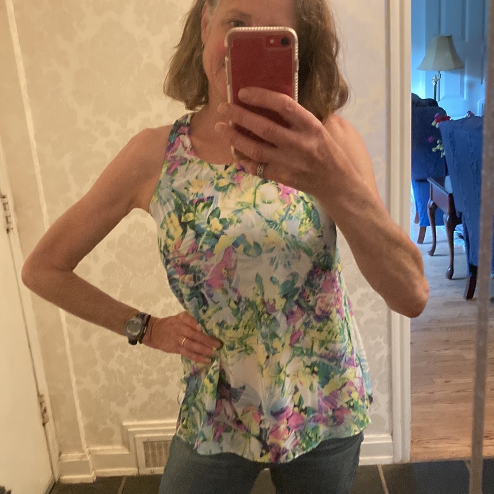 Cynthia Rowley Floral Sleeveless Romantic Tank Top in Green Blue White Small